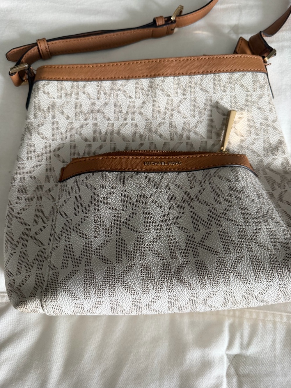 Michael Kors Cream & Tan Signature Crossbody Bag
